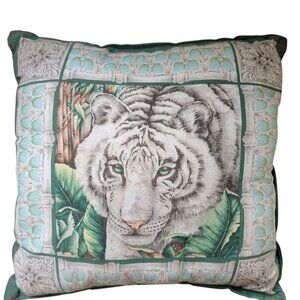 Vintange  White Tiger Decorative Throw Pillow With Tropical Design & Intricate B